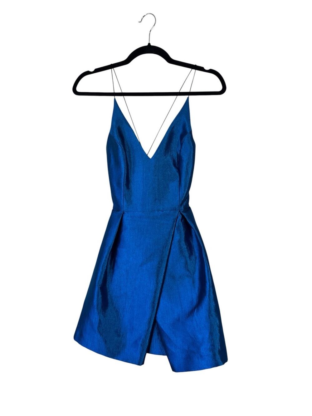 Topshop Metallic Blue Strappy Mini Dress Womens 2 Prom Formal Fit & Flare Y2K